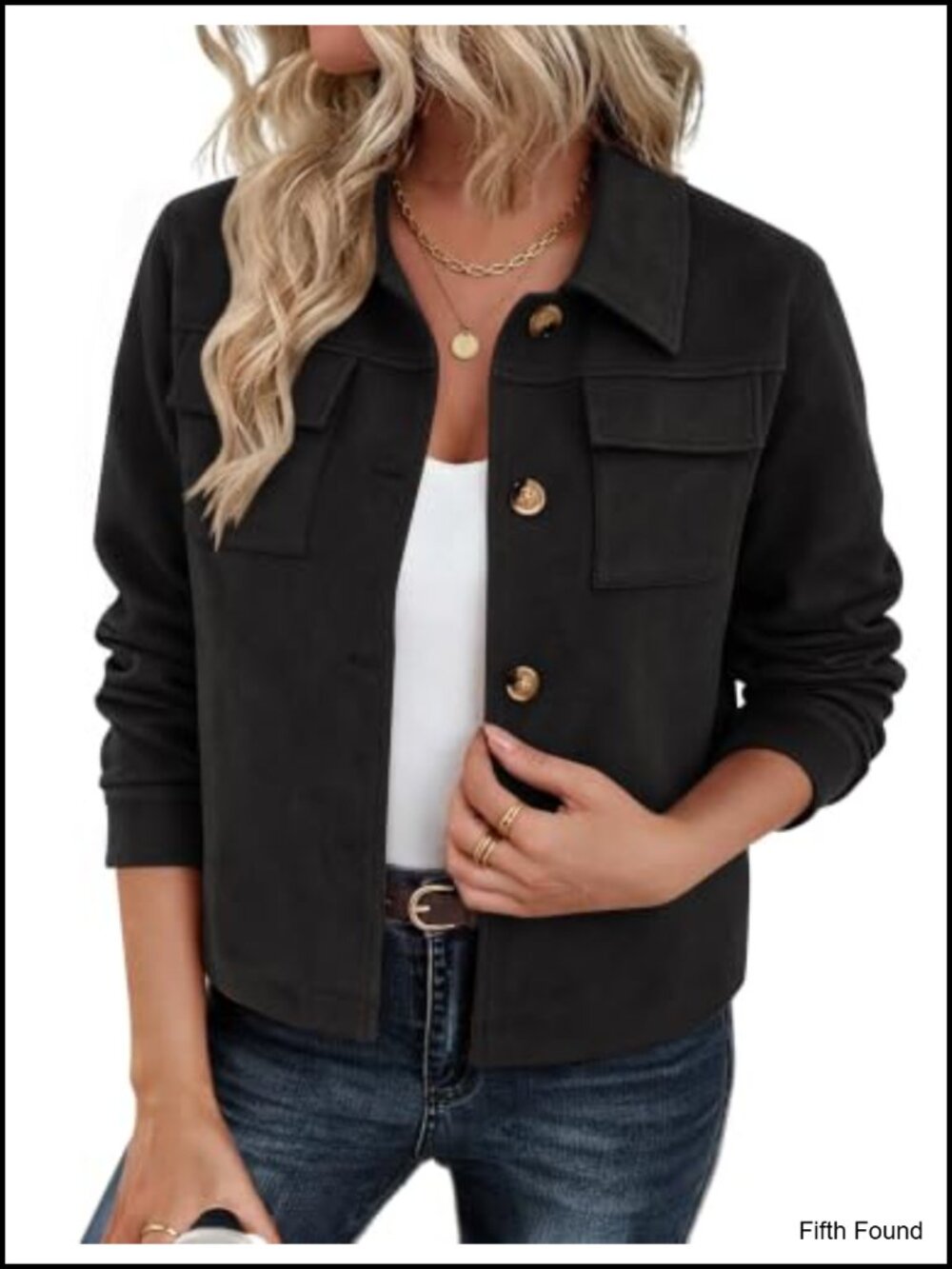 Faux Suede Cropped Jacket Button-Up Collared Shacket Fall Casual Coat
